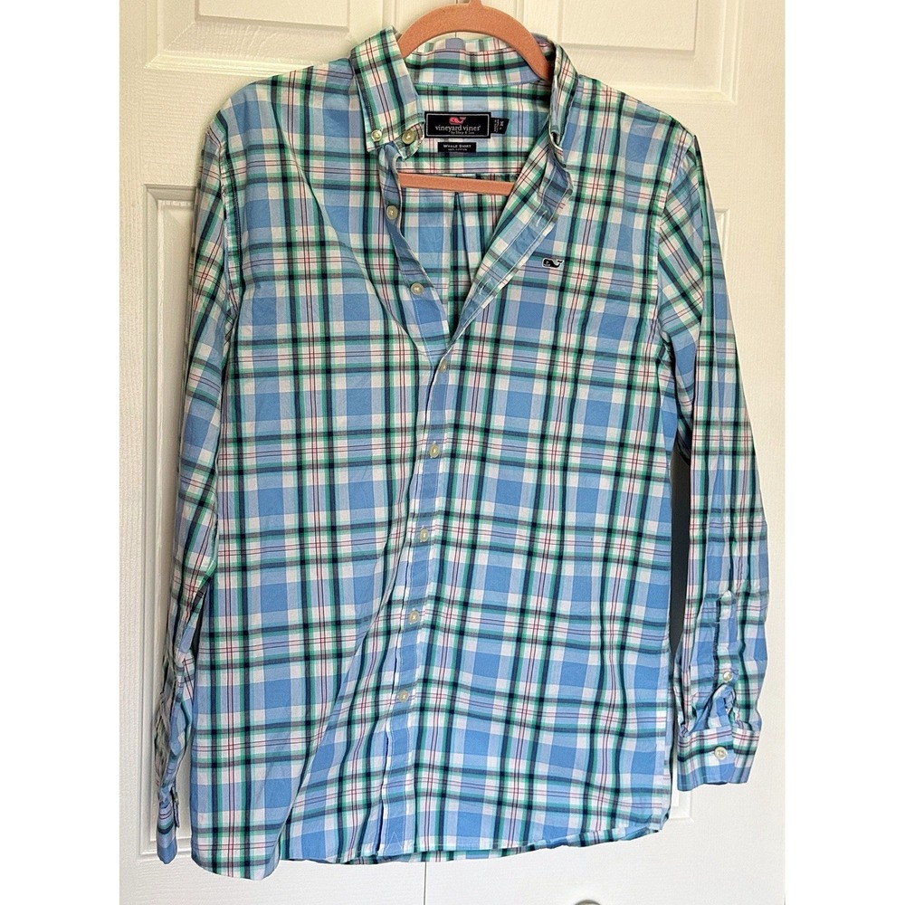 Vineyard Vines Whale Shirt XL (10) Green/Blue Plaid Long Sleeve Shirt